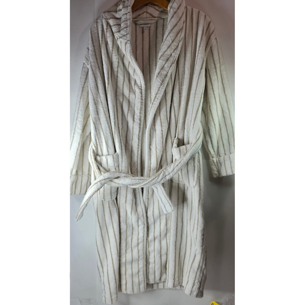 Cozy Earth Luxe Bath Robe Sand Seashell Striped Bamboo Cotton Shawl Size XS